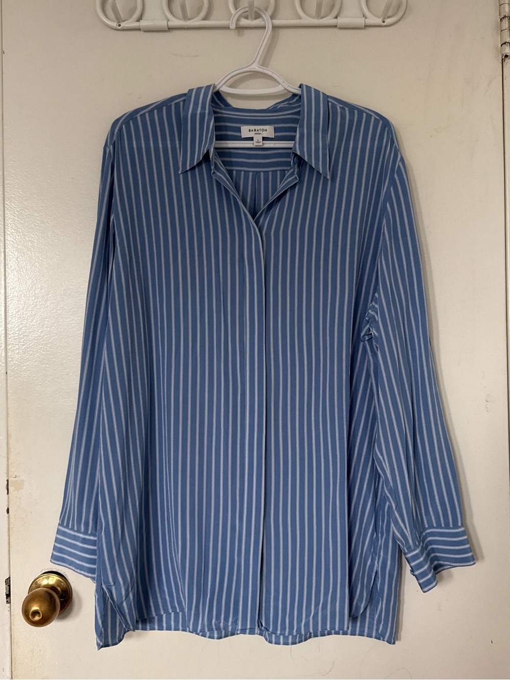 ARITZIA Blue / White Striped Casting Silk Shirt